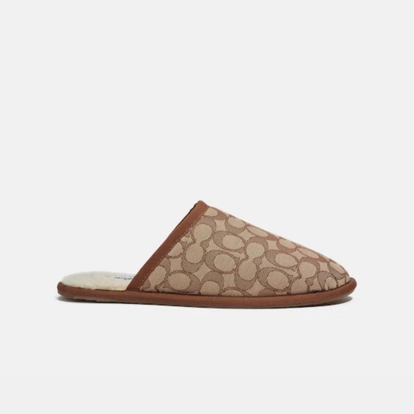 Coach Men's Slipper In Signature Jacquard Colour: Khaki/Vintage Khaki Size: 10 - Picture 2 of 5
